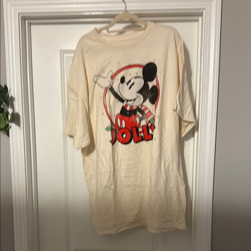 Disney Cream Mickey Mouse Jolly Christmas Relaxed Fit Tee 2xl